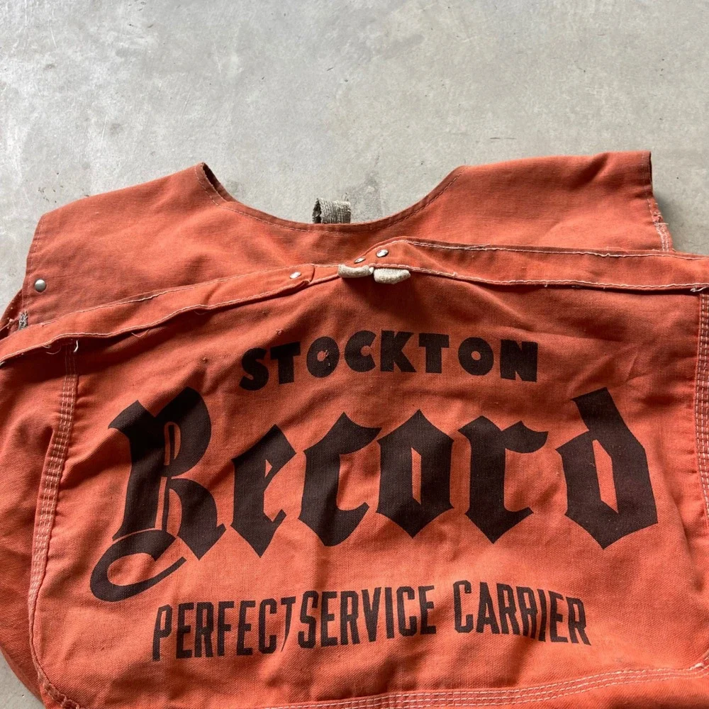 Vintage Stockton Record Newspaper Delivery Double Mail Bag Canvas Apron Carrier